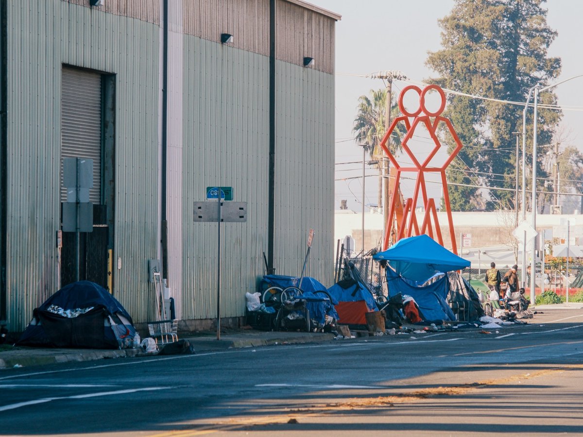 An unhoused encampment on North B street in north Sacramento on Jan. 13, 2025.