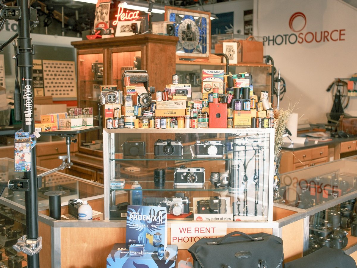 Photosource’s display of vintage cameras and film on Jan. 21, 2026.