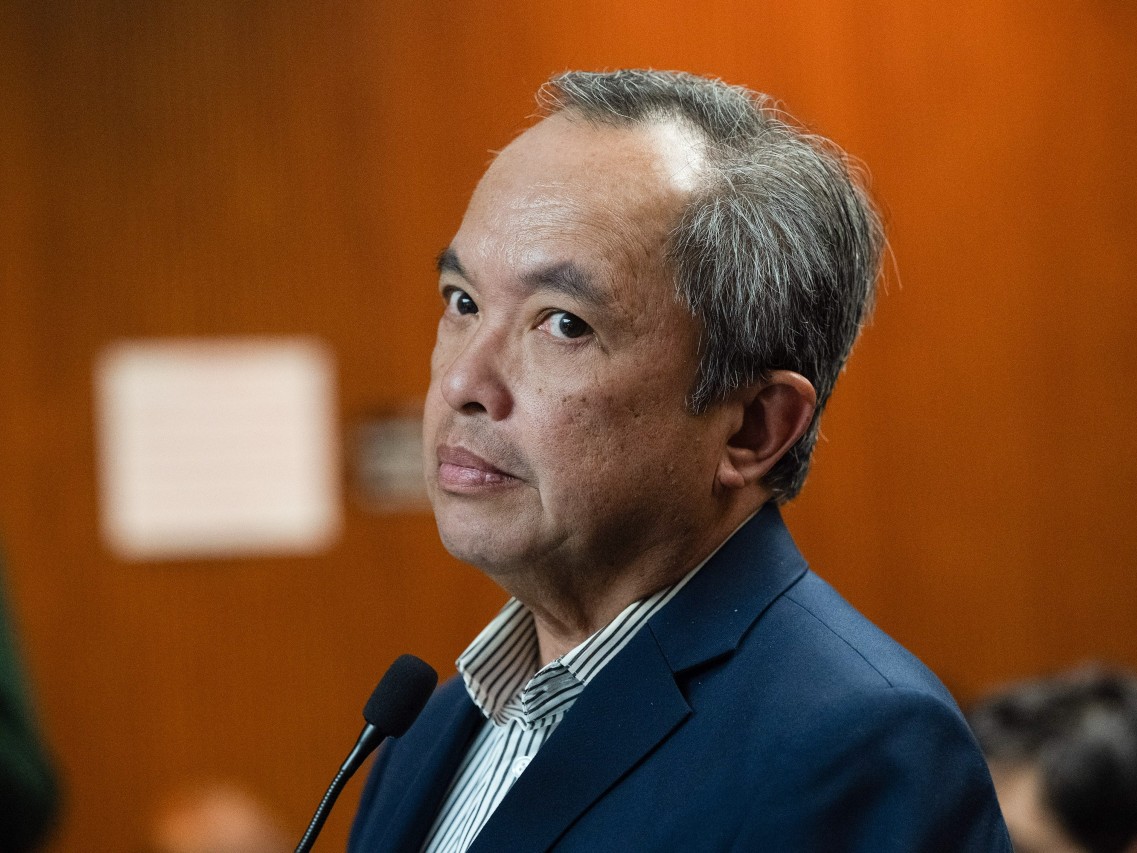 Former CapRadio general manager Jun Reina appears in Sacramento Superior Court on Monday, Feb. 2, 2026. His arraignment on felony counts of embezzlement, grand theft and forgery was postponed until April 1.