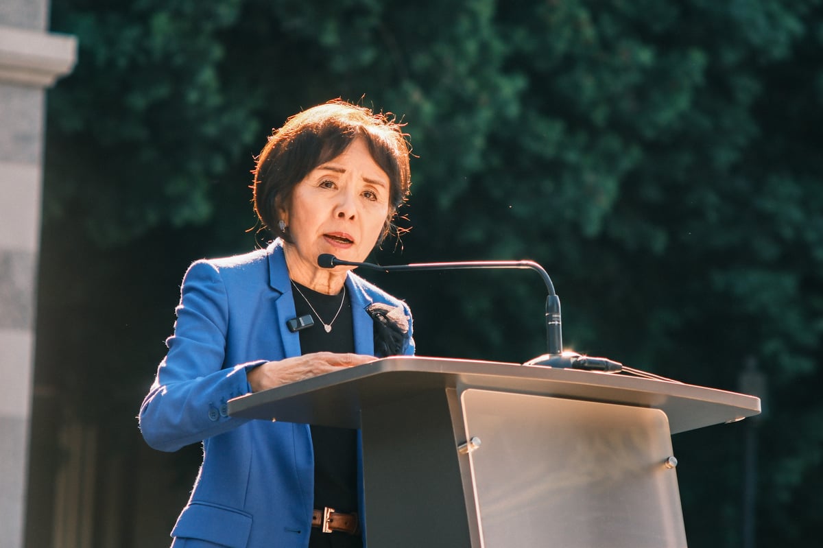 Congresswoman Doris Matsui speaks to the crowd at the California State Capitol in support of the “No Kings” protest Saturday, Oct. 18, 2025. Matsui has secured six public endorsements from the Sacramento City Council for re-election.