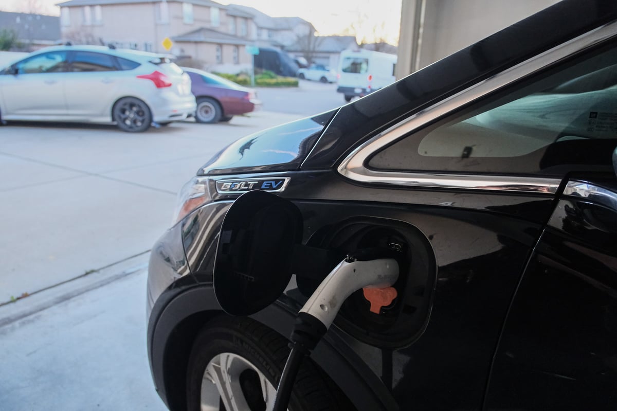A Chevy Bolt charges Friday, Feb. 20, 2026, in Sacramento.