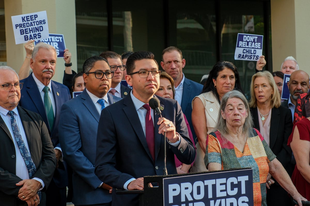 Republican Assemblymember Josh Hoover speaks at a rally outside of the Capitol Centre building on March 18, 2026.