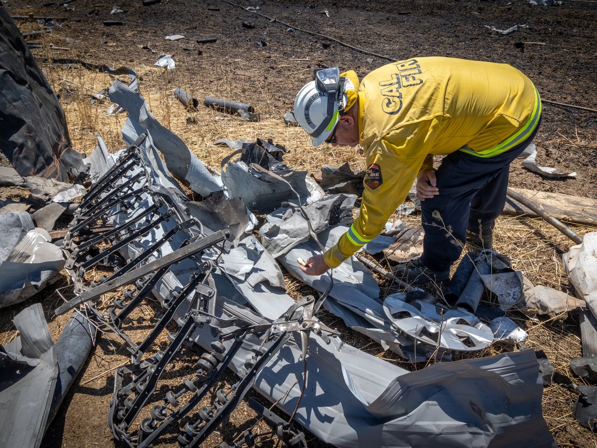 Cal Fire investigates the scene of the July 1 explosion at a fireworks facility in Esparto. July 8, 2025.