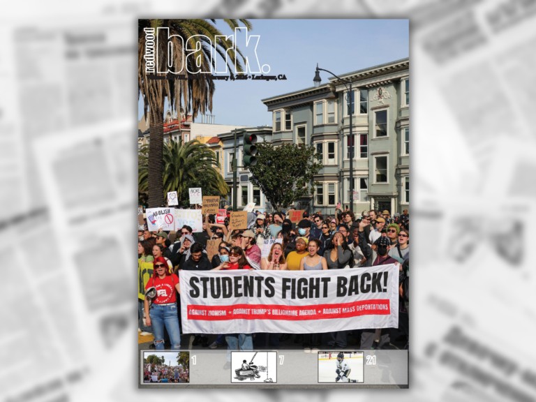 The cover of the Redwood Bark, the student newspaper published by student journalists at Redwood High School in Marin County.