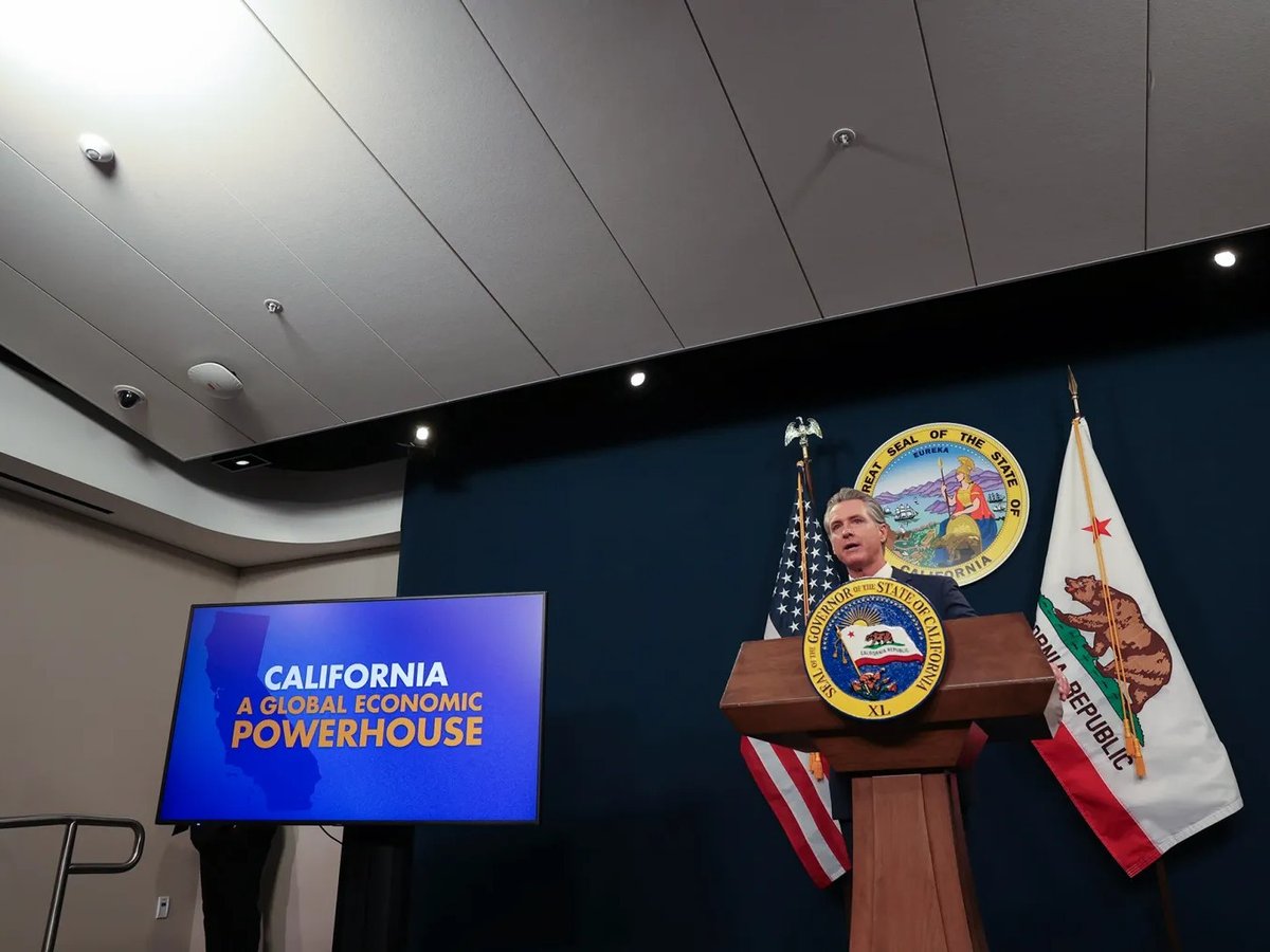 Gov. Gavin Newsom addresses the media during a press conference unveiling his revised 2026-27 budget proposal at the Capitol Annex Swing Space in Sacramento on May 14, 2026.