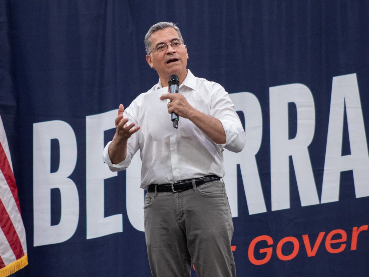 Democratic gubernatorial candidate Xavier Becerra speaks during a rally Monday, May 11, 2026, at Sacramento State University.