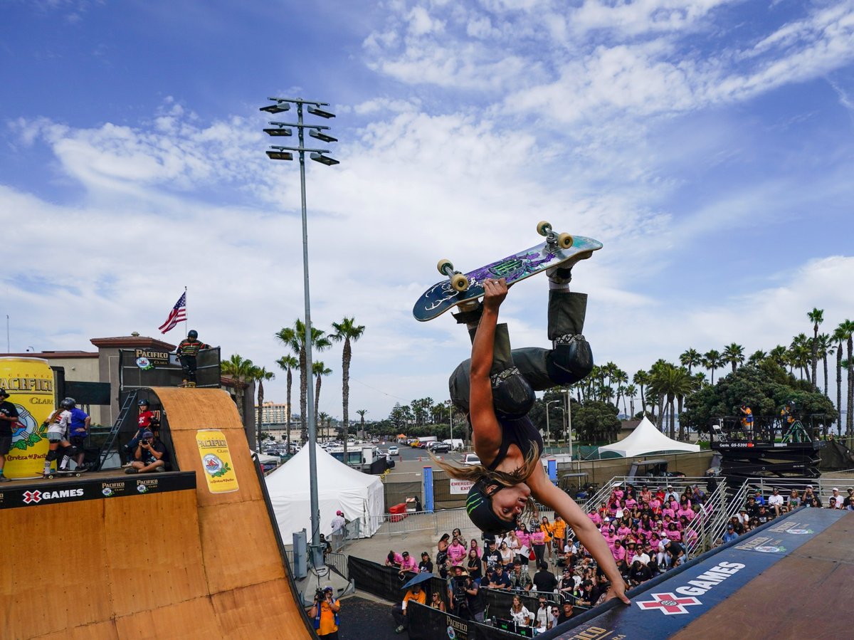 Grace Marhoefer competes in the Pacifico Women's Skateboard Vert during X Games California, Saturday, July 22, 2023, in Ventura, Calif.