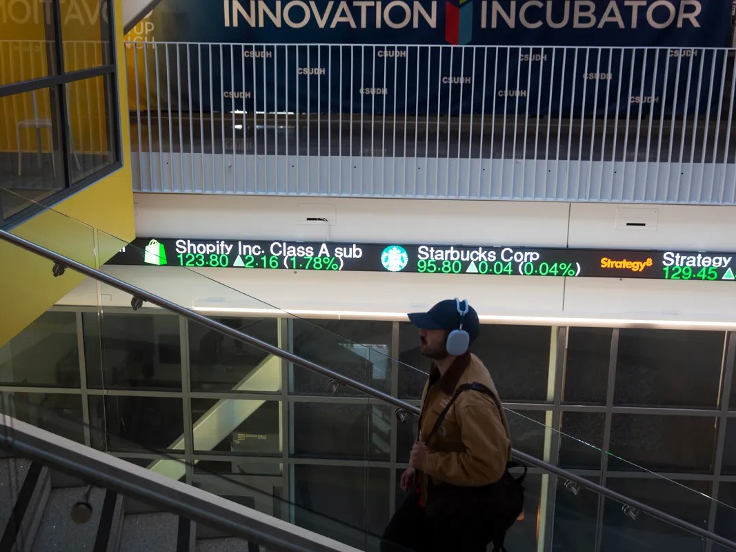 A student walks up the stairs at the Innovation and Instruction building at Cal State Dominguez Hills in Carson on Feb. 19, 2026.