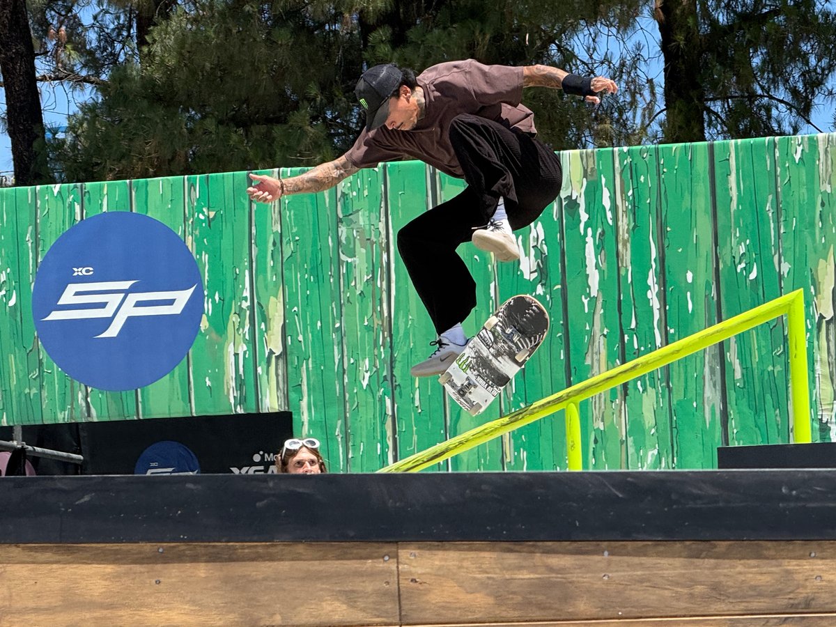 Davis, local and captain of the New York Team, Nyjah Huston, performs a trick during his skate run at the X Games League in Sacramento on Saturday, June 27, 2026.