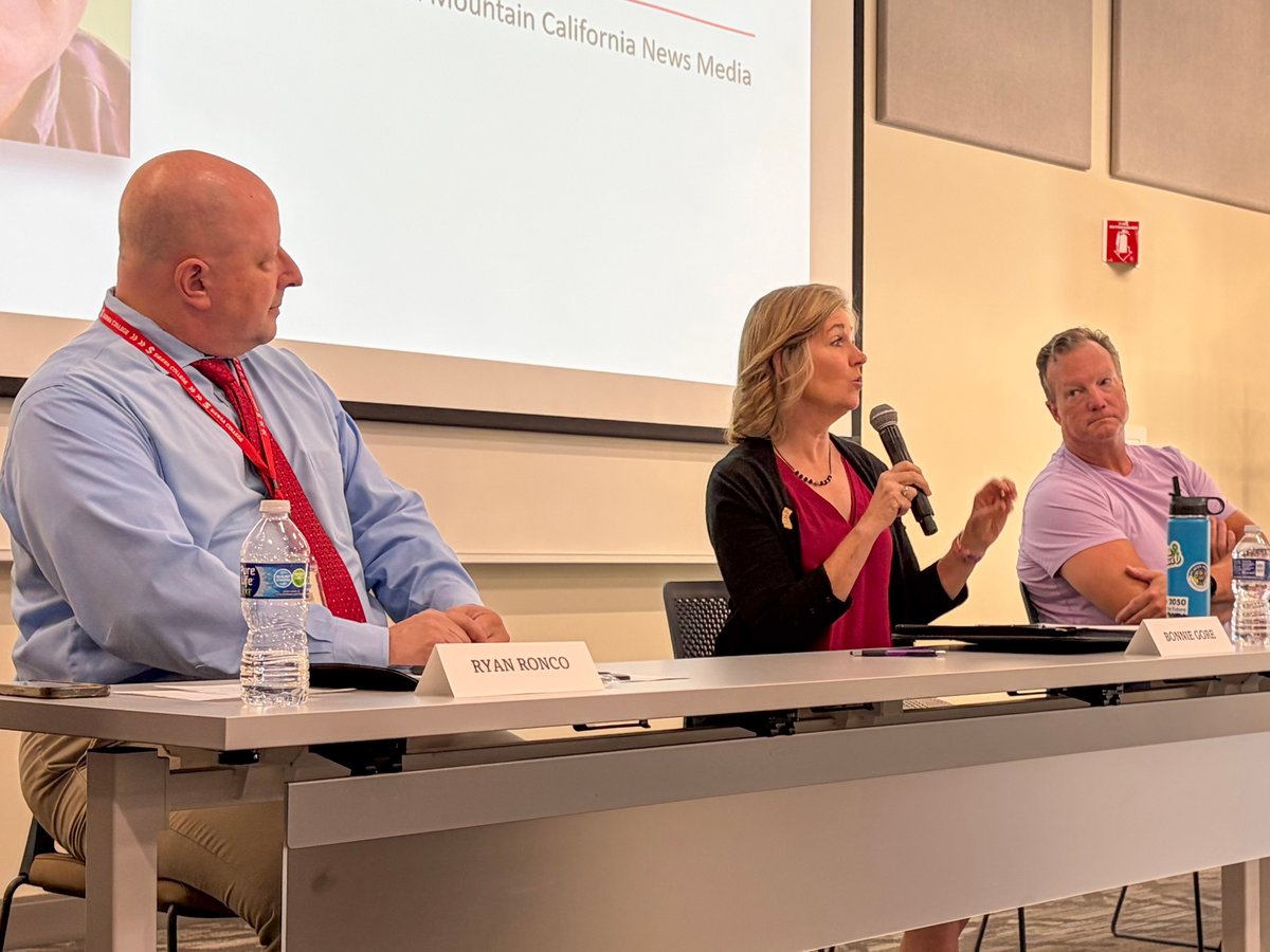 Placer County Supervisor Bonnie Gore answers an audience question at the county's July 18 candidate workshop, joined by Ryan Ronco, Kirk Uhler and Bill Poindexter.