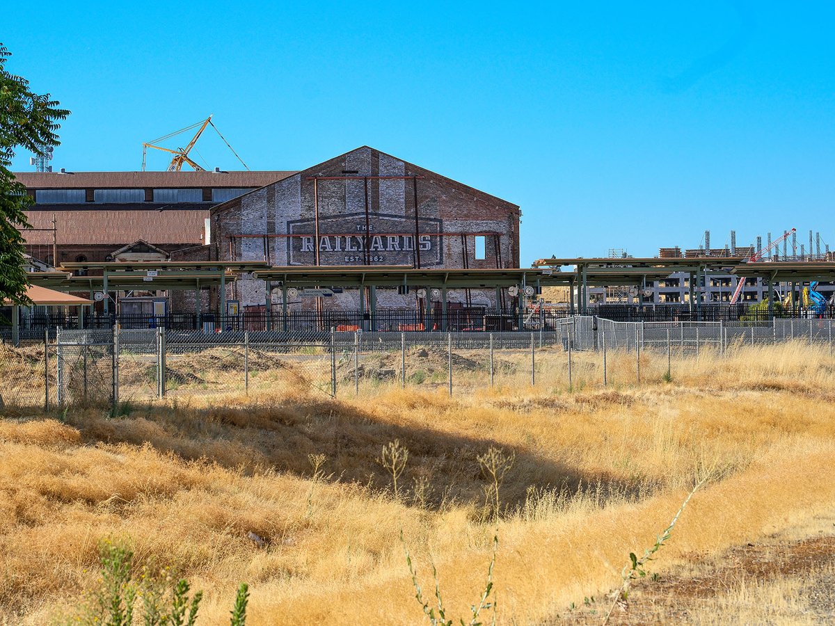 The Railyards, pictured on July 22, 2026, sits right across the tracks from the Sacramento Valley Station, and has major developments planned for the upcoming years.