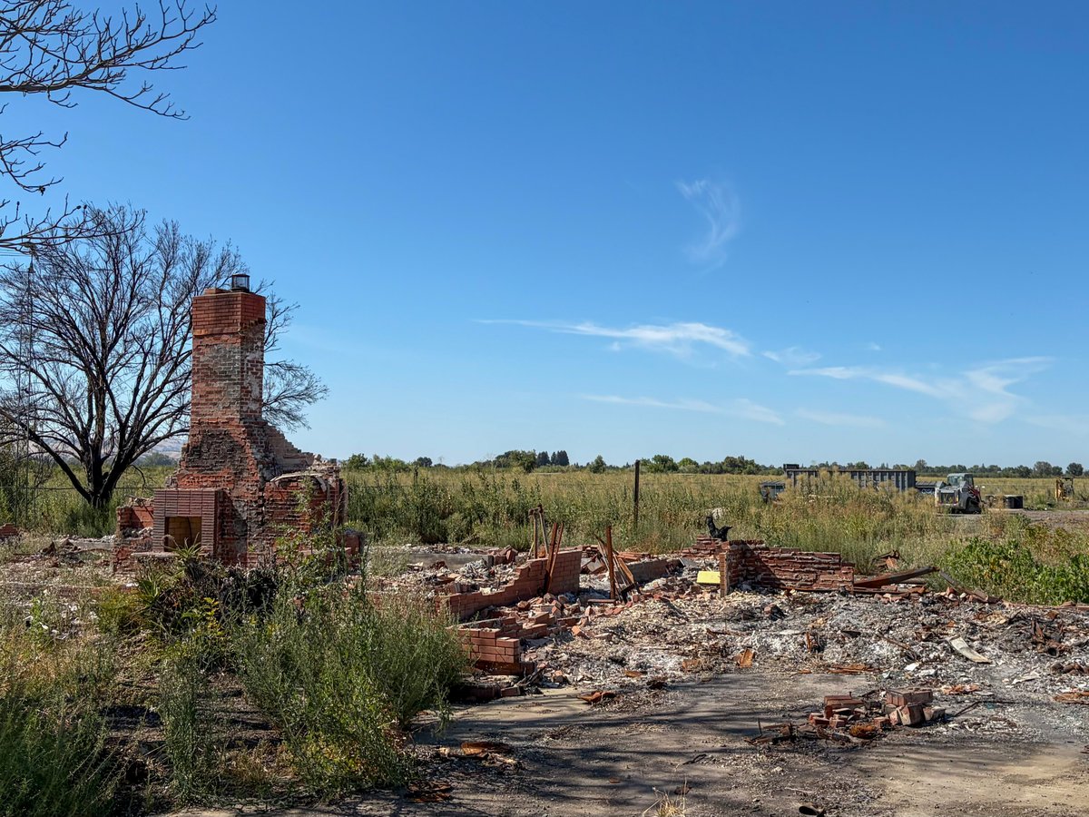 Debris remains at the site of an Esparto fireworks facility explosion that killed seven people, Wednesday, July 1, 2026. The 2025 blast started a 78-acre fire and was felt more than 20 miles away.