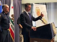 California Gov. Gavin Newsom talks with reporters in Los Angeles Thursday, Oct. 24, 2019.