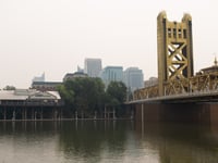 Smoke is visible in Sacramento Friday, August 21, 2020.