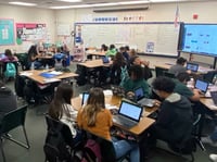 The sixth grade classrooms at Apricot Valley Elementary, such as Erika Brown's classroom, are all at capacity. Space is at a premium inside classrooms, leaving room for little more than students and their desks.