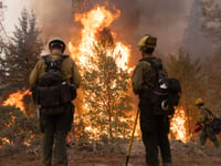 Firefighters manage a back fire operation in Volcanoville, Calif., to fight the Mosquito Fire, Friday, Sept. 9, 2022.
