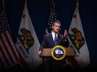 Gov. Gavin Newsom addresses the media during a press conference unveiling his 2024-25 January budget proposal at the Secretary of State Auditorium in Sacramento on Jan. 10, 2024.