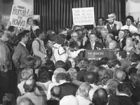Howard Jarvis speaking to crowd after California Proposition 13 victory, 1978.