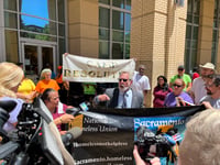 Anthony Prince, attorney for the California Homeless Union, filed a lawsuit against the city of Sacramento in May 2024, saying the city has no grounds to terminate the lease that allows a group of unhoused residents to run their own encampment.