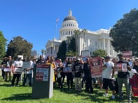 Carmen-Nicole Cox with the ACLU California Action speaking at a Proposition 6 rally at the California state Capitol on Sept. 3, 2024.