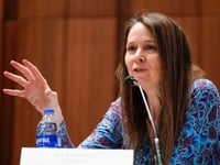 Jen Easterly, director of the Department of Homeland Security's Cybersecurity and Infrastructure Security Agency, speaks at a meeting, Feb. 16, 2023, in Washington, D.C.