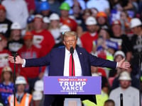 Former President Donald Trump speaks during his penultimate campaign rally the day before the 2024 election in Pittsburgh, Pa. on Nov. 4.
