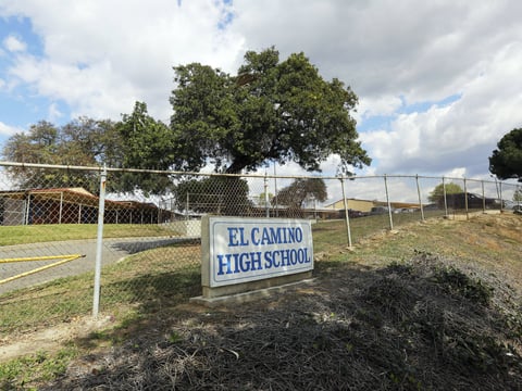 The entrance to El Camino High School is seen in Whittier, Calif., Wednesday, Feb. 21, 2018. 