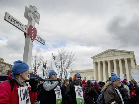 Anti-abortion activists converge in front of the Supreme Court last year during the annual "March for Life."
