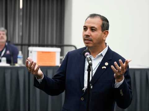 In this Feb. 24, 2018 file photo, former California State Senator Tony Mendoza (D-Artesia) speaks at a caucus held at the 2018 California Democrats State Convention in San Diego.