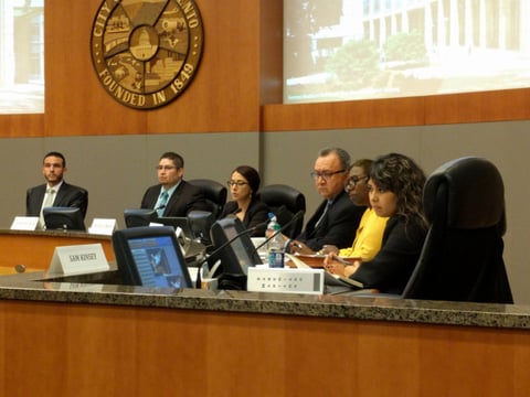 Members of the Sacramento Community Police Review Commission listen to a presentation on April 9, 2018.