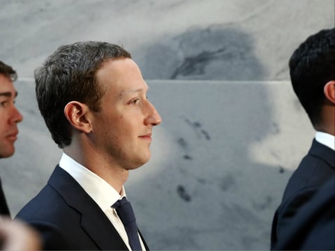 Facebook CEO Mark Zuckerberg departs after meetings with senators on Capitol Hill, Monday, April 9, 2018, in Washington.