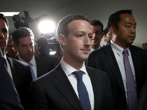 Facebook CEO Mark Zuckerberg leaves the office of Sen. Dianne Feinstein, D-Calif., after meeting with her on Capitol Hill on Monday.
