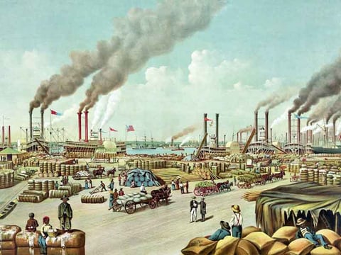 Currier and Ives' romanticized New Orleans Levee in 1884