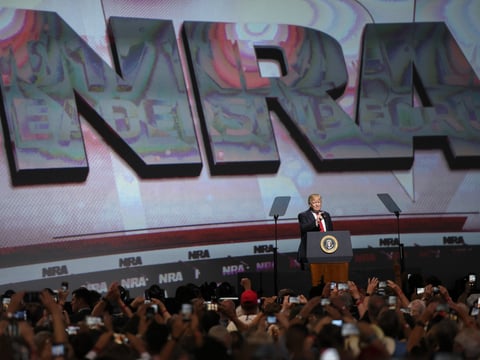 President Donald Trump speaks during the National Rifle Association-ILA Leadership Forum, Friday, April 28, 2017, in Atlanta.
