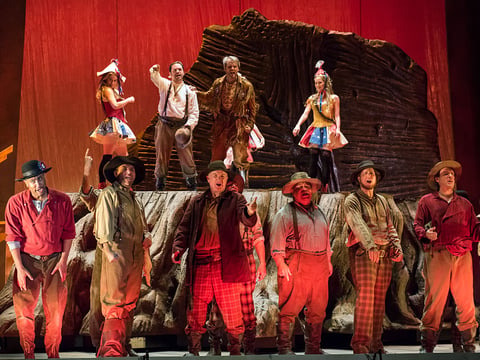 Miners on stage for a rehearsal of Girls of the Golden West, the new opera by John Adams and Peter Sellars, which premiered at the San Francisco Opera Nov. 21.