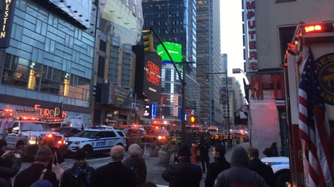 After an explosion a block away, police swarmed through Times Square in Midtown Manhattan.