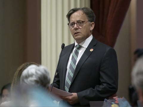 State Sen. Josh Newman, D-Fullerton, discusses the recall election against him, during the Senate session, Monday, June 11, 2018, in Sacramento, Calif. Newman was recalled in last Tuesday's election.