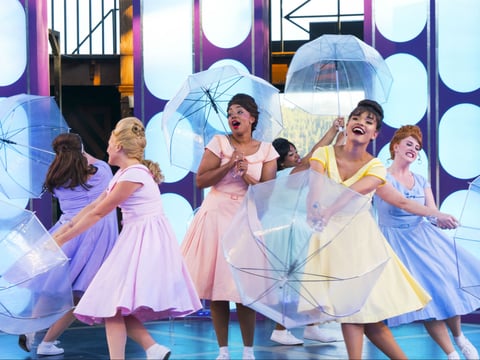 The Beehive Girls (actors, Shelby Griswold, Annalise Griswold, Camille Robinson, Adrianna Cleveland, Christiana Perrault and Hannah-Jo Weisberg, left to right) enjoy the weather in Lake Tahoe Shakespeare Festival’s production of Beehive.