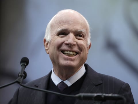 Sen. John McCain, R-Ariz., receives the Liberty Medal from the National Constitution Center in Philadelphia, Monday, Oct. 16, 2017. 