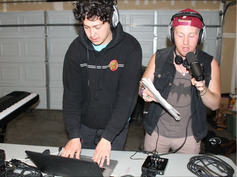Sacramento rapper Hobo Johnson mentors a fellow artist in a Creation District Records session.