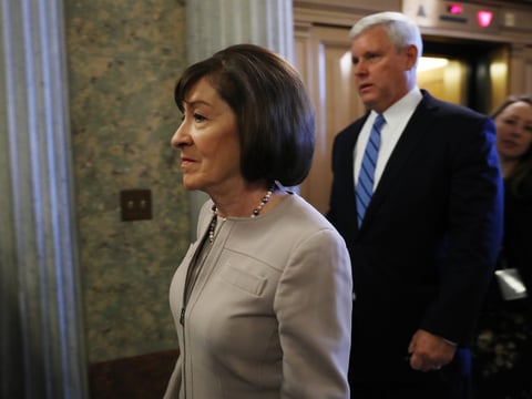 Sen. Susan Collins, R-Maine, arrives on Capitol Hill on Friday. Collins voted to advance Brett Kavanaugh's nomination, but says she will announce her position for the final vote Friday afternoon.