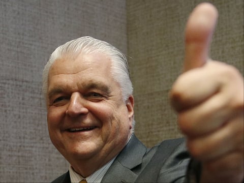 Steve Sisolak, the Nevada Democratic gubernatorial candidate, reacts as he walks off stage at an election night party in Las Vegas after winning the primary.