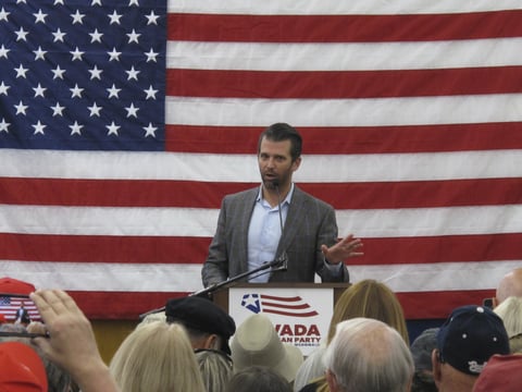 Donald Trump Jr. speaking at a Republican rally in Reno on Friday, Nov. 2, 2018.