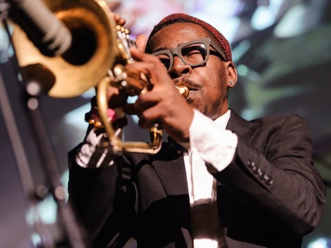 Trumpeter Roy Hargrove performs at the Brooklyn Masonic Temple on May 1, 2013. Hargrove died at age 49 Friday in New York.