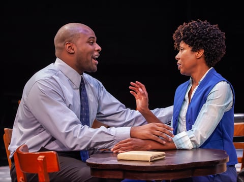 Tarig Elsiddig and Kathryn Smith-McGlynn in the Capital Stage production of "Sweat."