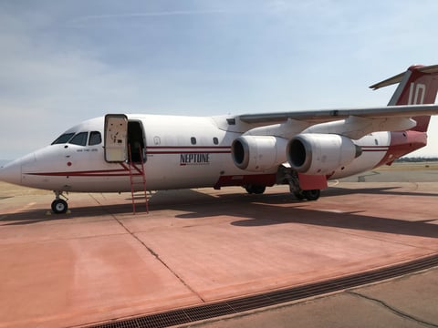A firefighting tanker temporarily based at McClellan Airport used in fighting the Camp Fire in Butte County.