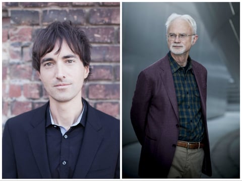 Composers Mason Bates (left) and John Adams (right)