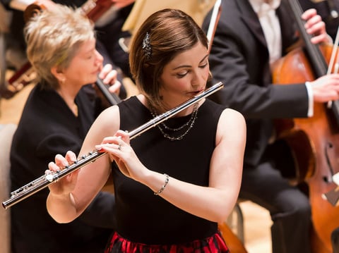 Flutist Elizabeth Rowe, performing as a soloist with the Boston Symphony Orchestra in 2016.