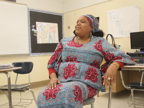 RoLanda Wilkins of Earth Mama Healing gives a workshop to teenage girls at Luther Burbank High School in Meadowview.