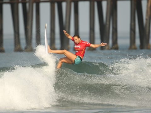 Carissa Moore won the 2018 Supergirl Pro Title at an all-women surf contest in Oceanside, CA.